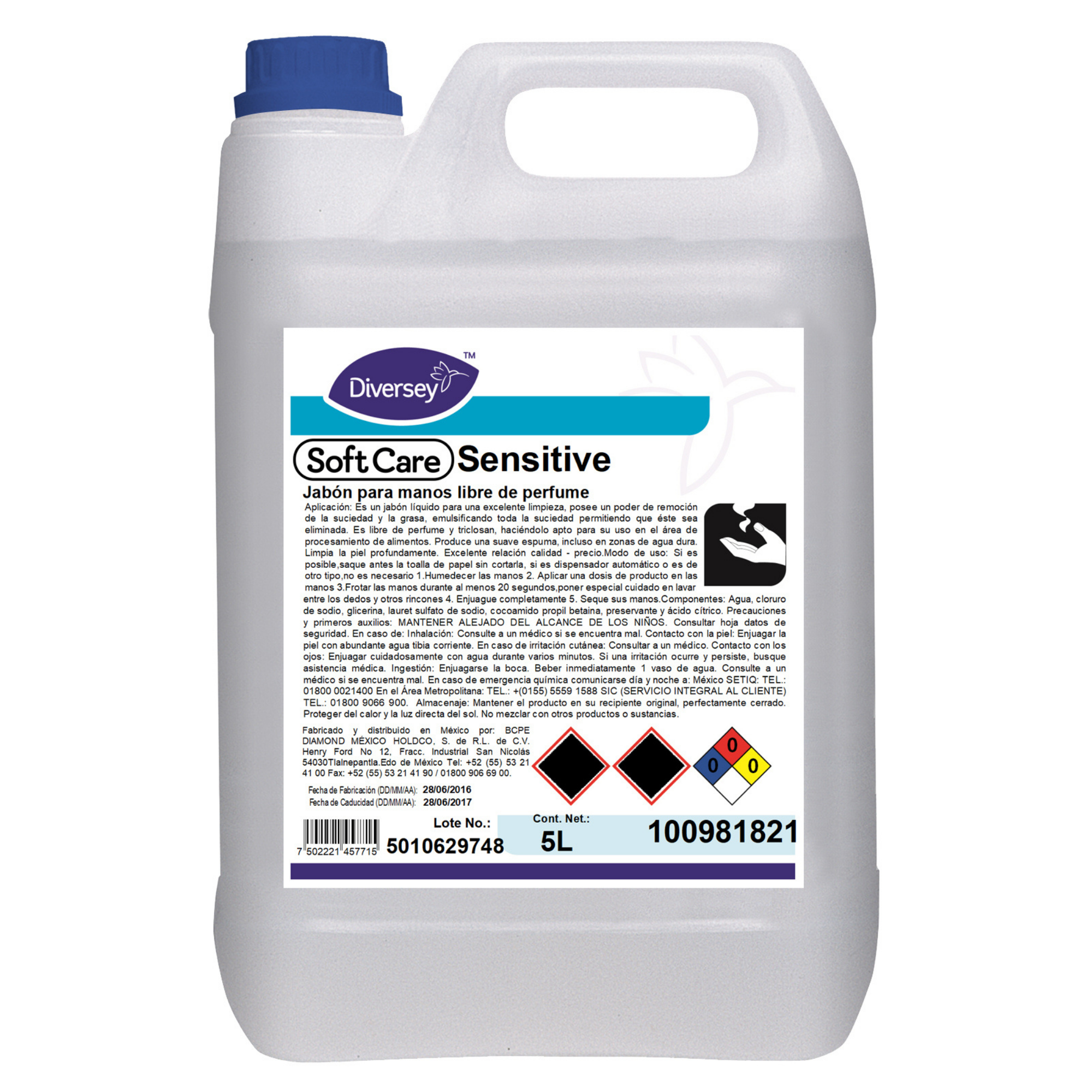 Jabón Líquido para Manos Suave y Sensible Diversey 5L