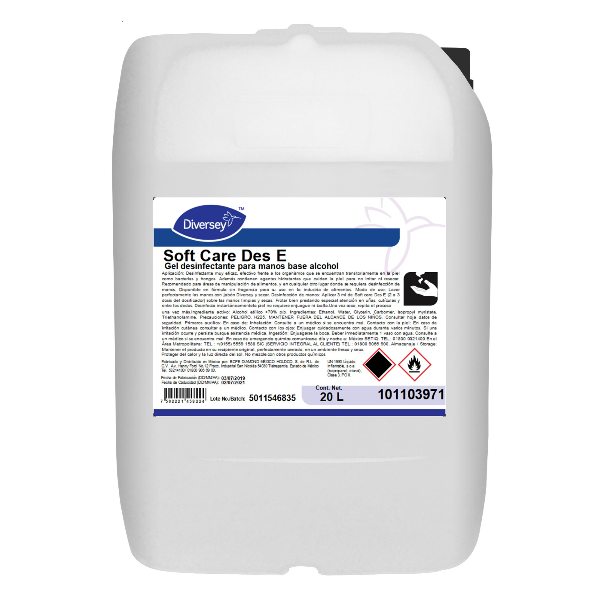 Soft Care Des E Gel Desinfectante Profesional 20L Diversey