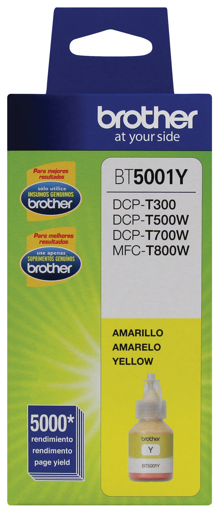 Tinta Brother BT5001Y amarilla rendimiento 5K pgs p/T310/T510W/T710W/T