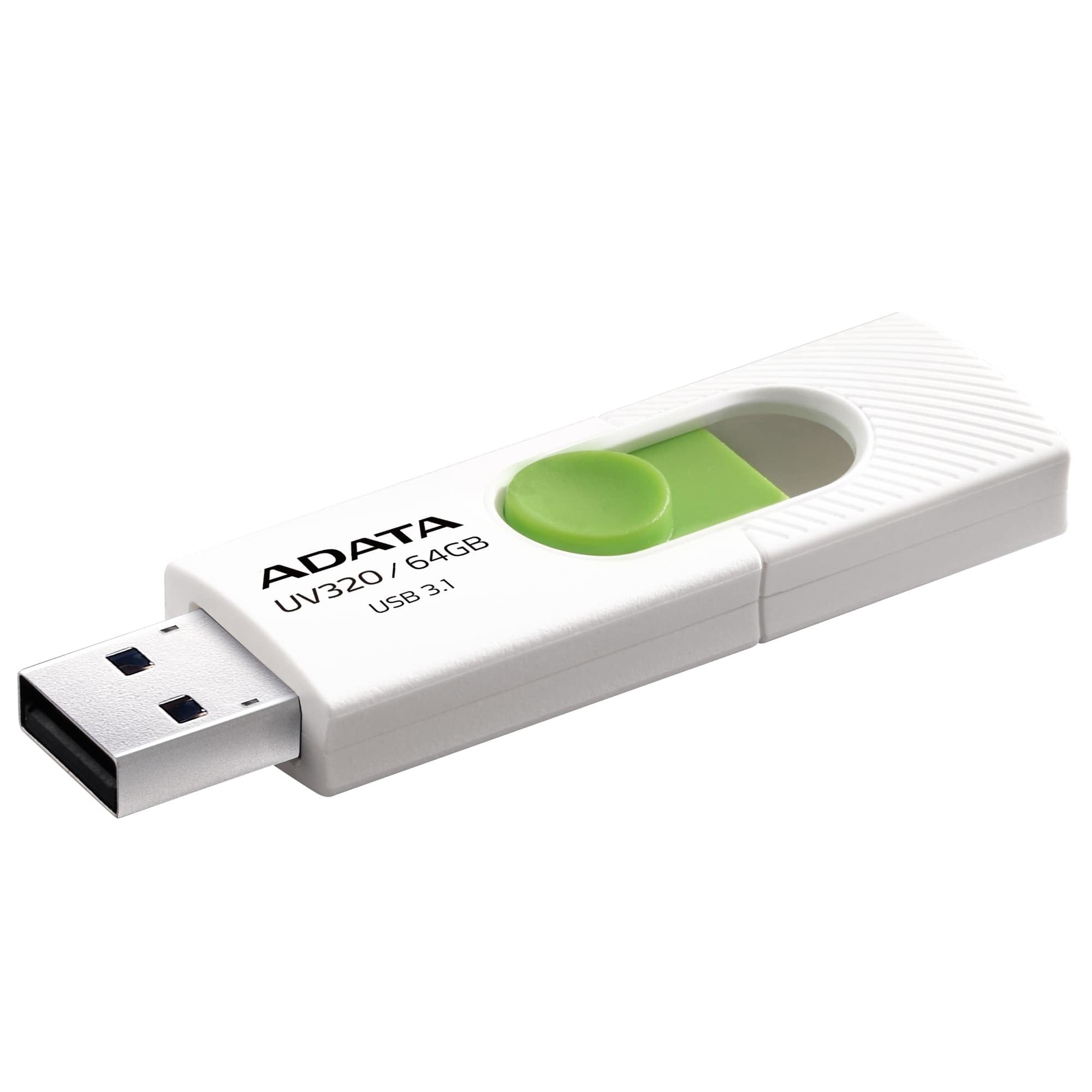 Memoria USB ADATA AUV320-64G-RWHGN 64GB USB 3.2 blanco/verde retractil.