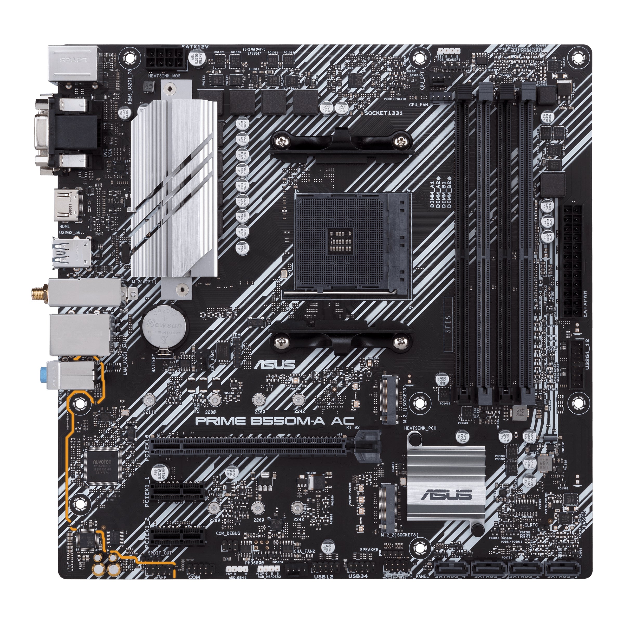 Motherboard ASUS PRIME B550M-A AC 4 DDR4 Max 128GB SocAM4 Ryzen (3er/5ta) 2 M.2 HDMI DVI-D D-SUB mATX