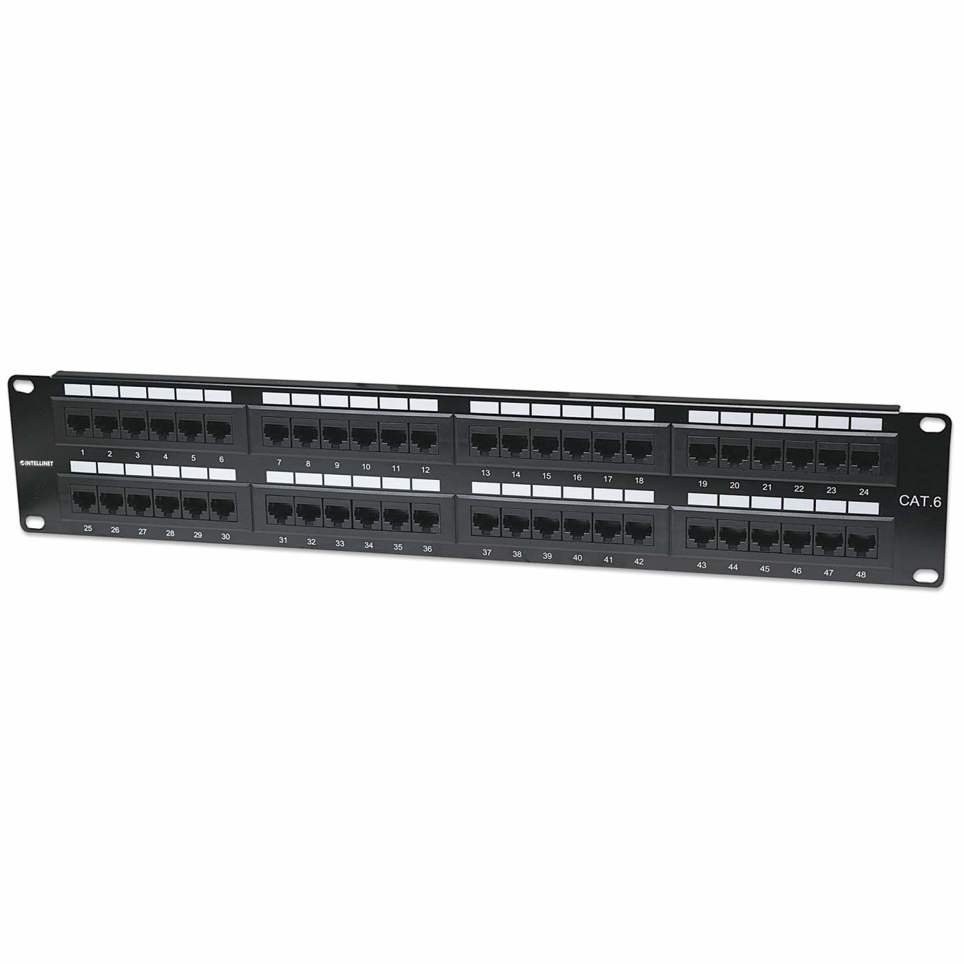 Panel de parcheo Intellinet CAT 6 de 48 puertos, 2 niveles, para rack