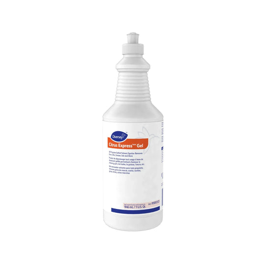 Botella de 946ml del removedor de manchas y chicles Citrus Express de Diversey.