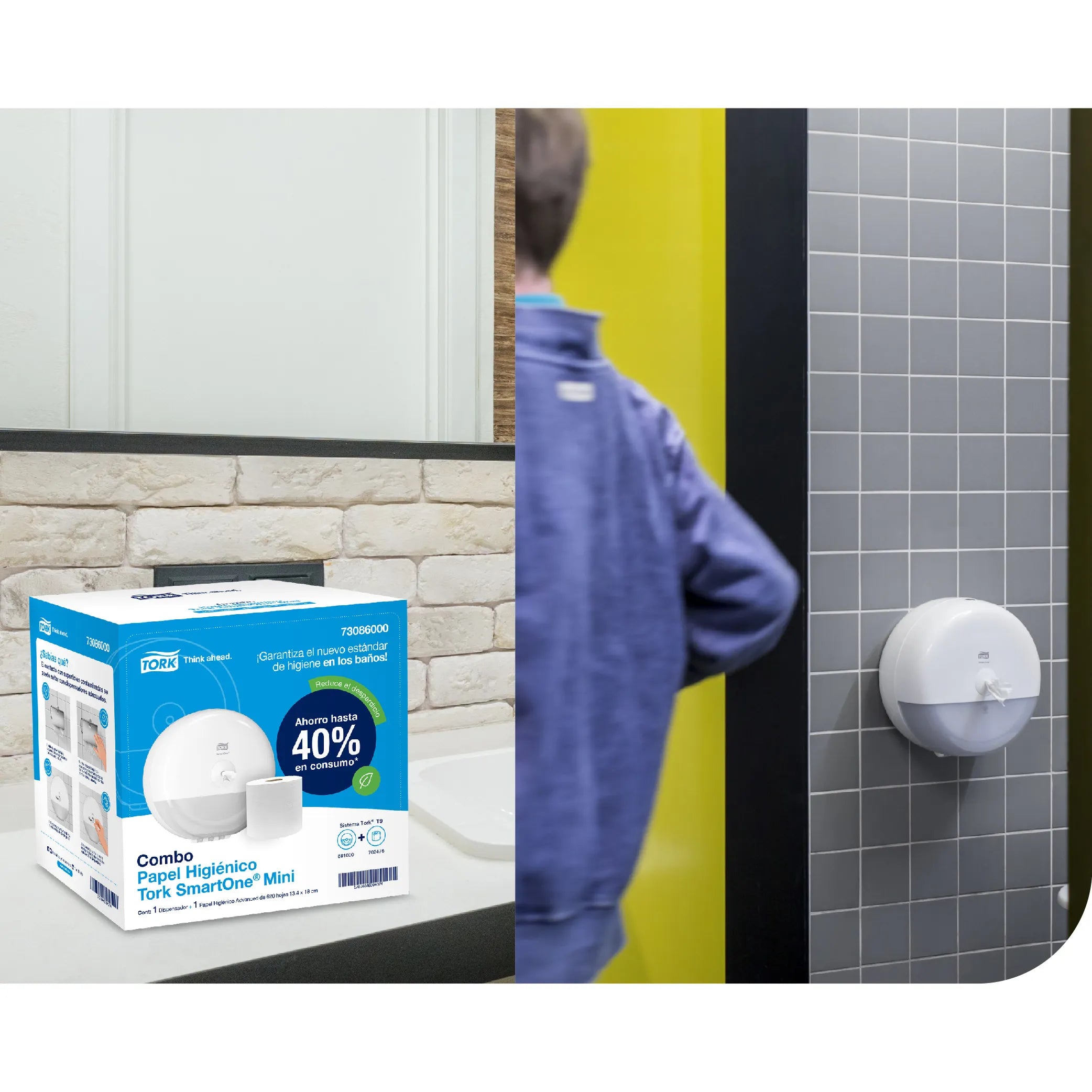 Combo de Un Papel Higiénico + Equipo de Tork SmartOne® Mini