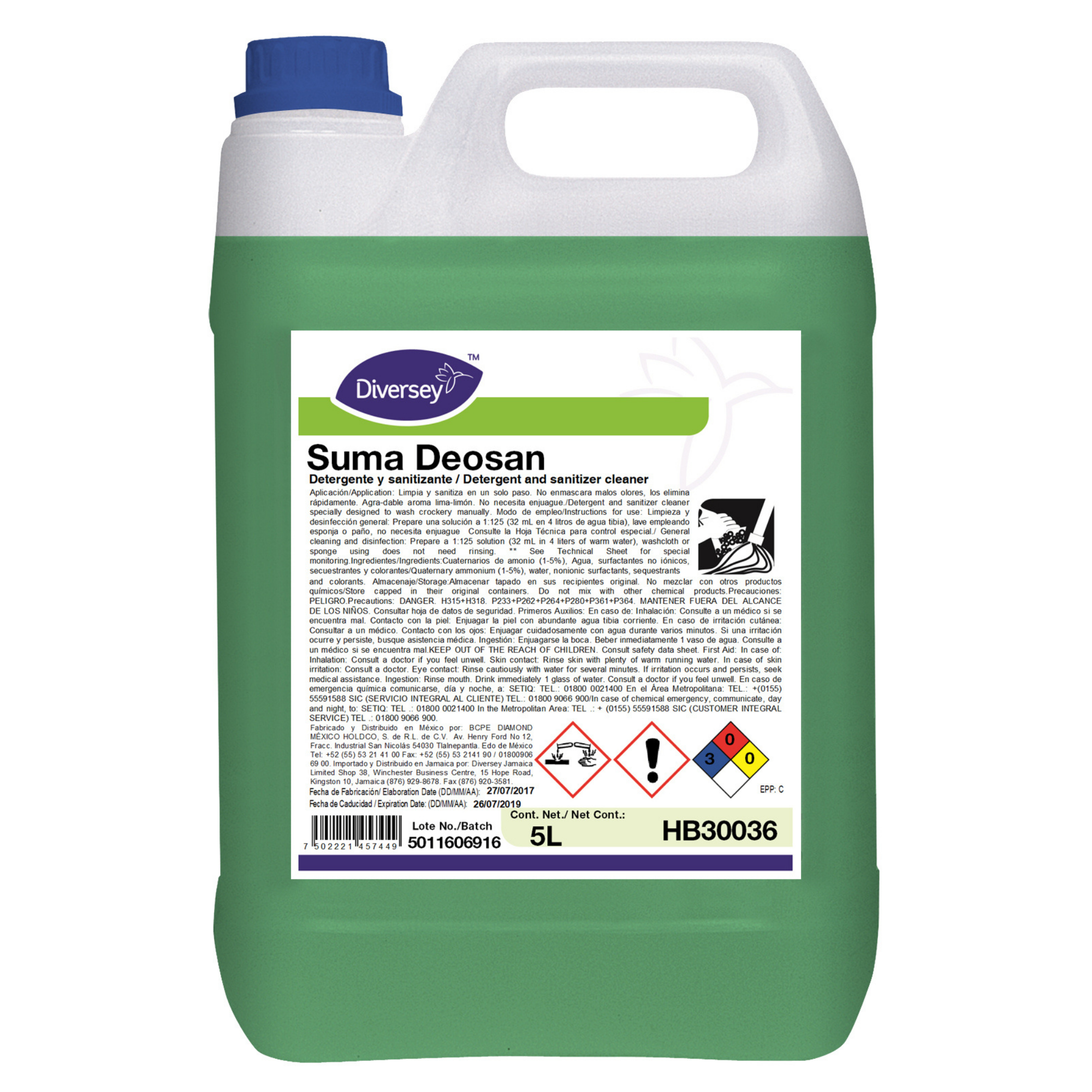 Limpiador Detergente Sanitizante 4L Diversey HB30036