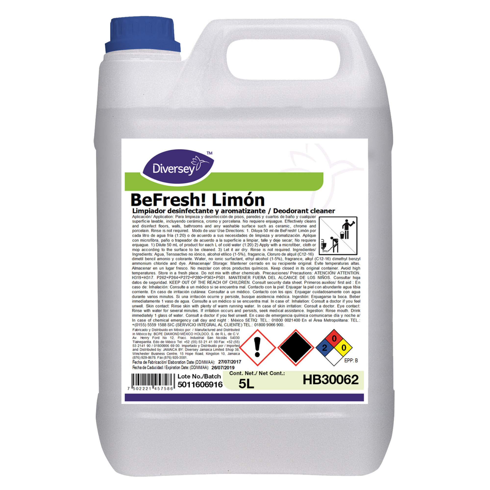 Diversey BeFresh Limón Limpiador Neutro Desinfectante 5L