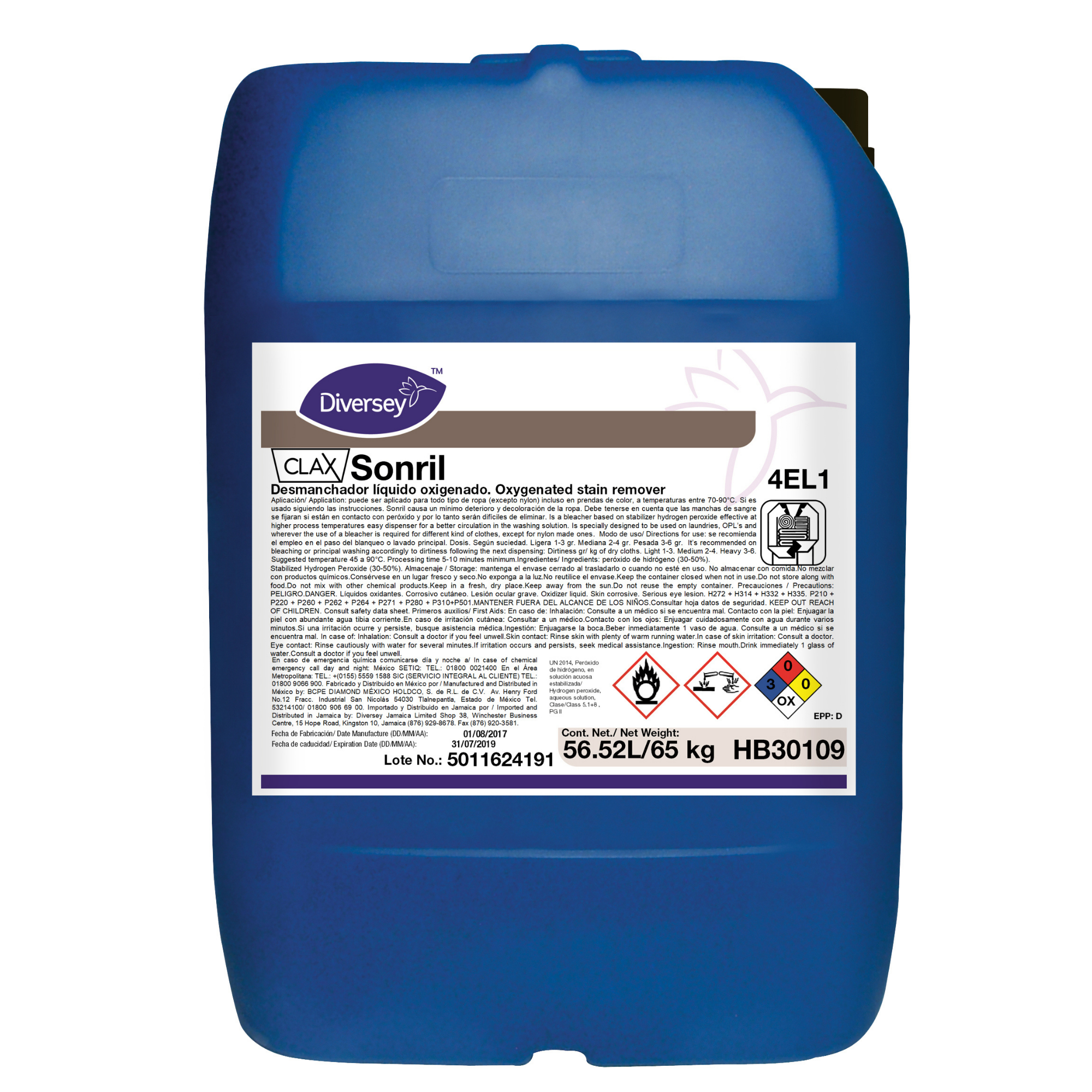 CLAX SONRIL Detergente Líquido Profesional para Lavandería Industrial 65 kg
