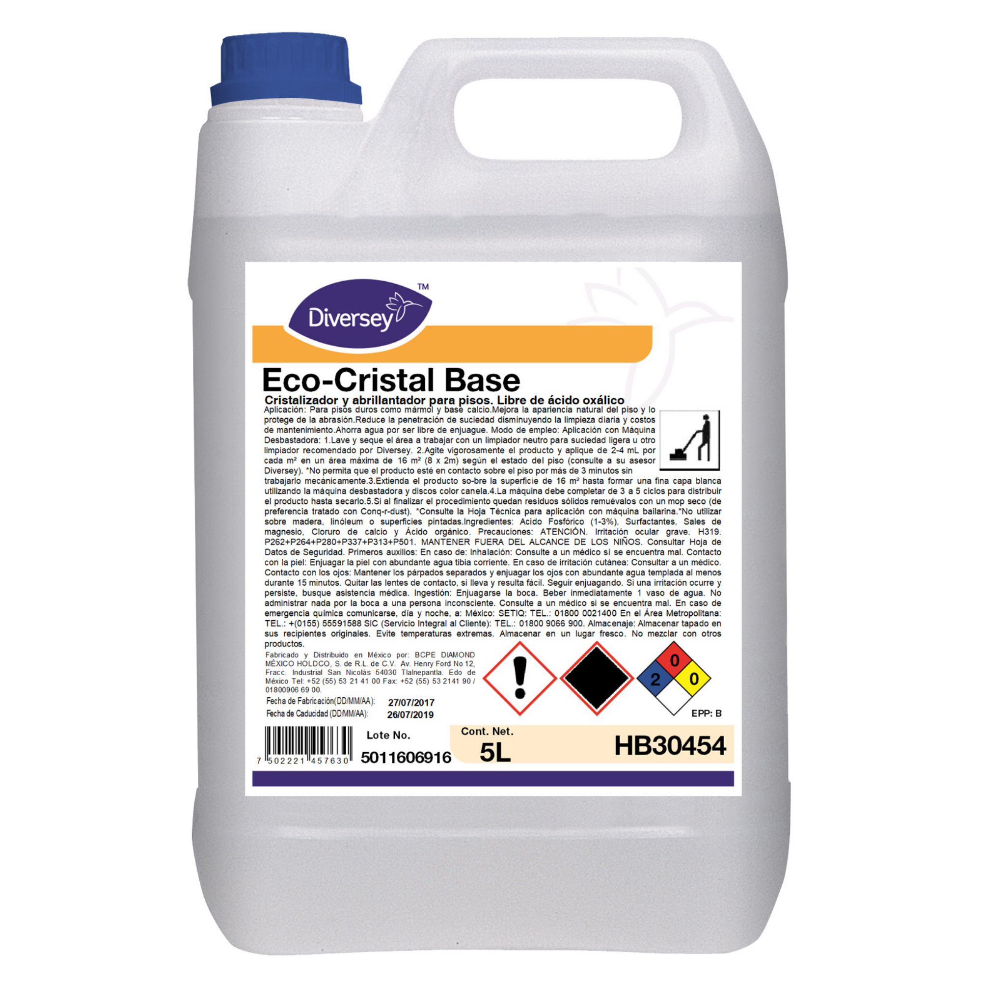 Diversey Eco-Cristal Base Cristalizador y Abrillantador Pisos 2x5kg