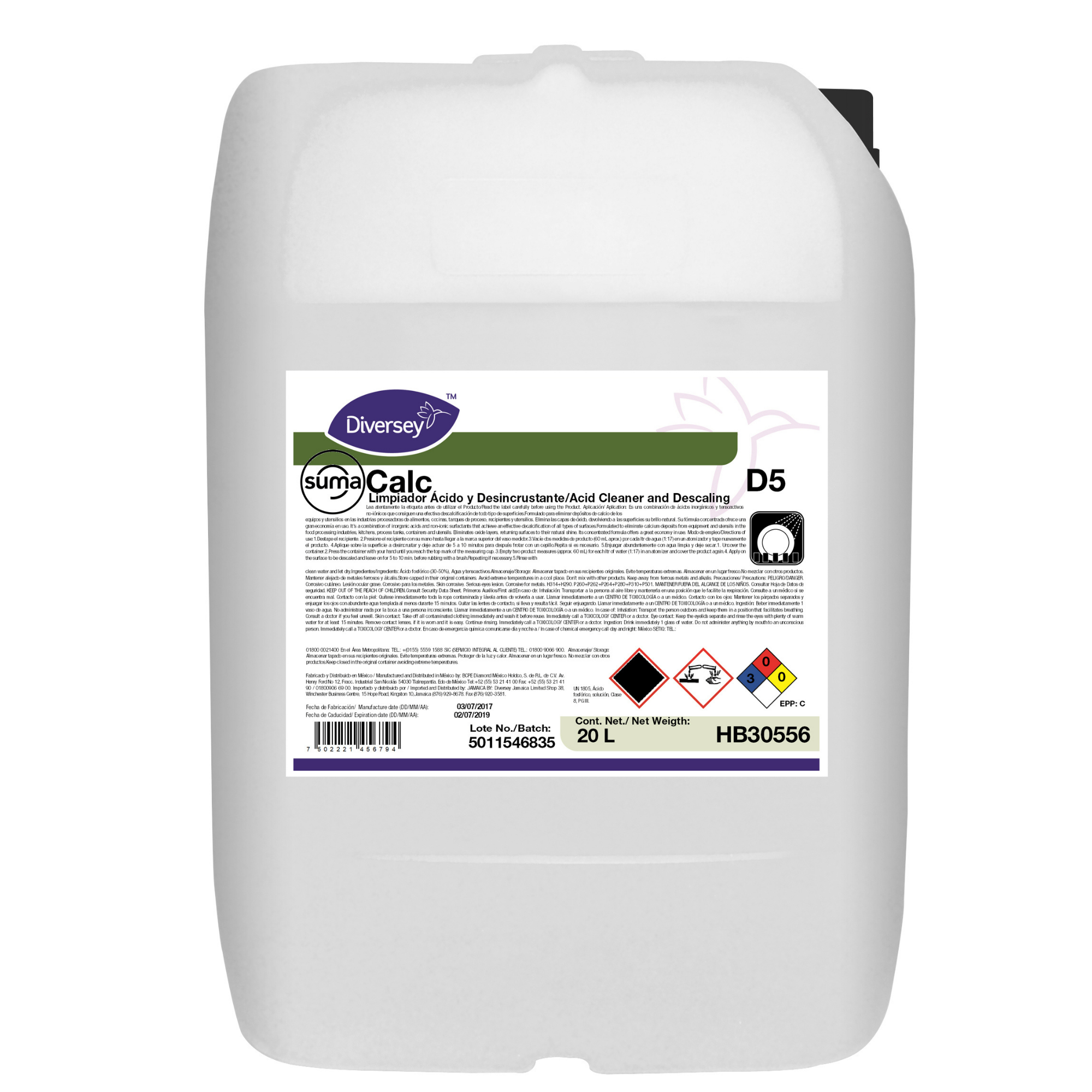Diversey Suma Calc D5 Limpiador Ácido Desincrustante 20L