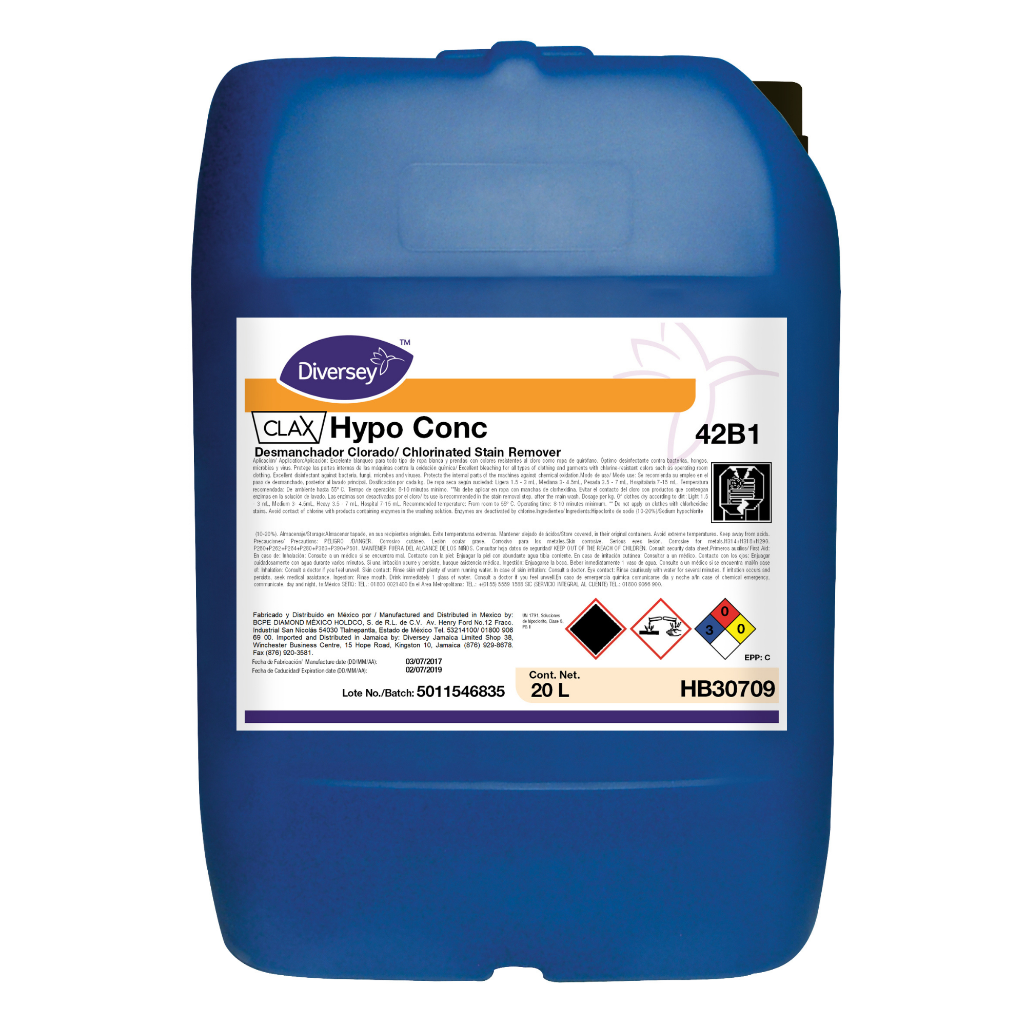 Detergente Cloro Clax Hypo Concentrado 20L para Lavandería Profesional