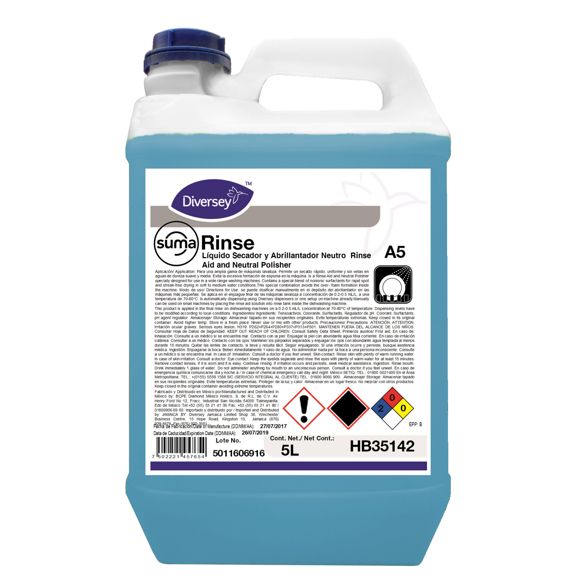 Diversey Suma Rinse A5 Líquido Secador Abrillantador para Lavavajillas