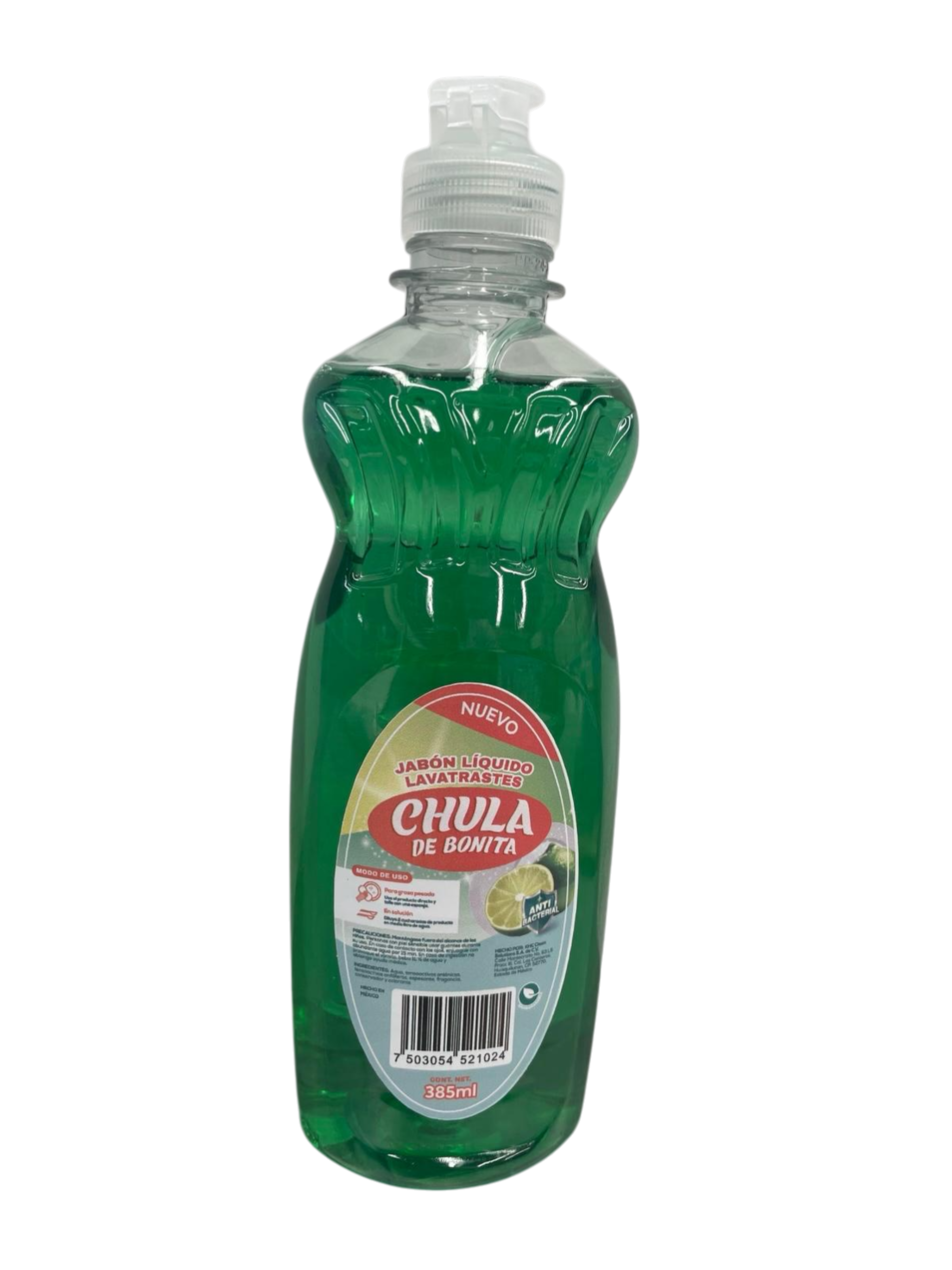 lavatrastes-chula-de-bonita-varios-tamanos.jpg: Botellas del lavatrastes CHULA DE BONITA en diferentes presentaciones: 385ml, 900ml y garrafa de 5L