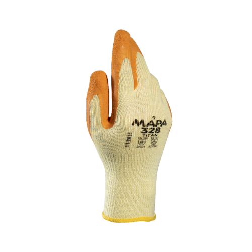 mapa-enduro-328-guante-naranja-amarillo-talla-8.jpg: Guante MAPA ENDURO 328 en color naranja y amarillo, con soporte textil para mantenimiento.