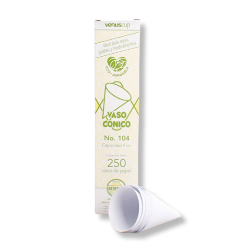 vasos-conicos-104-venus-250pzs.jpg: Paquete de 250 vasos cónicos de papel blanco #104 marca Venus para dispensador de agua