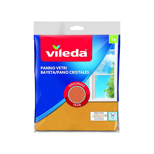 vileda-pro-bayeta-cristales-cortada.jpg: Paquete de bayetas cortadas Cristales de Vileda Professional para limpieza de ventanas