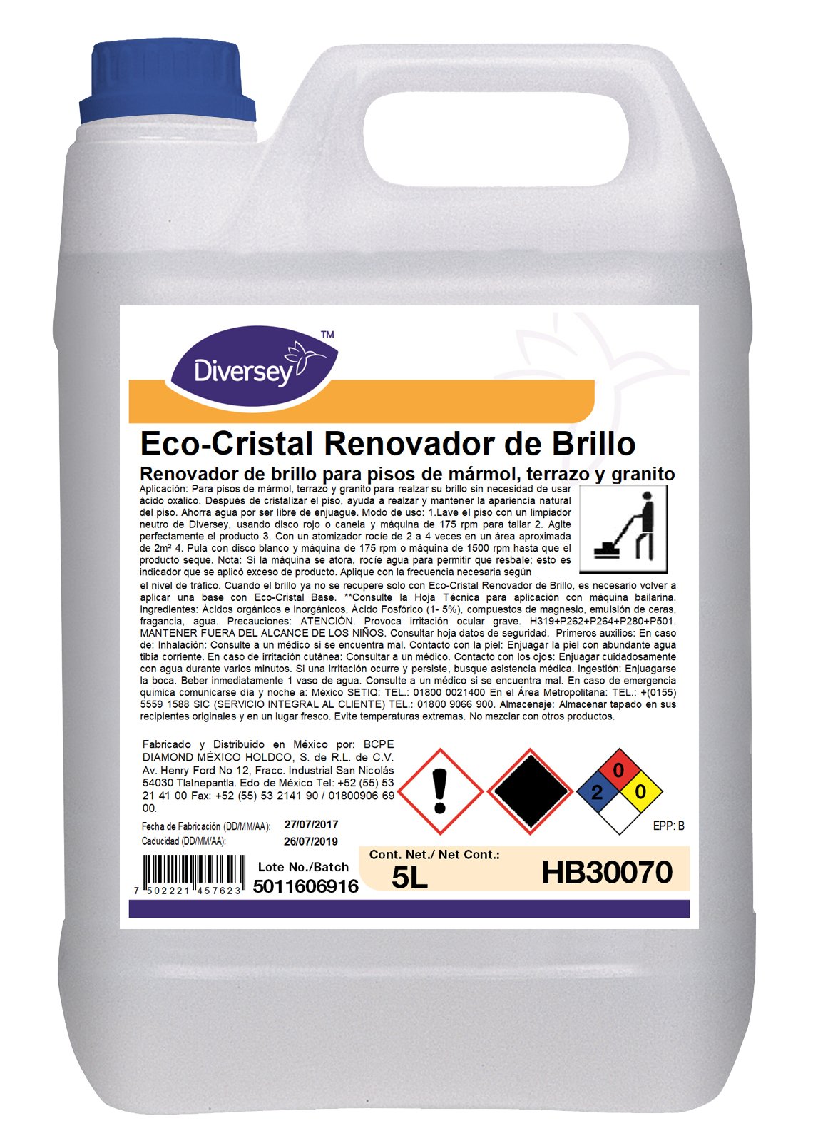 Diversey® Cuidado de Pisos Eco-Cristal Renovador (HB30070 - HB30097) - Karlan ¡Marca la Limpieza!HB30070